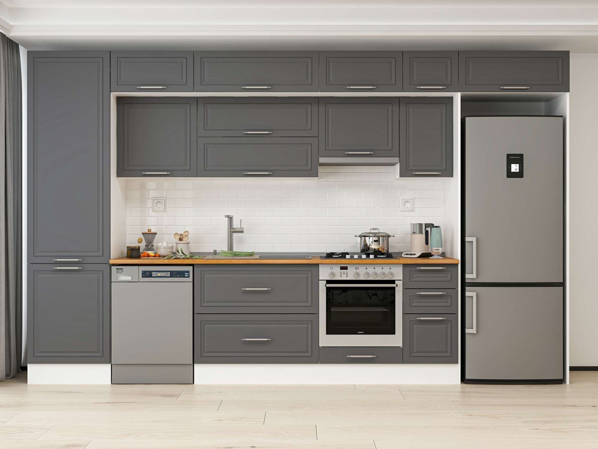 Alvinka 390X240 Cm Klasik Mebran Mutfak Dolabı Beyaz Beyaz Mbb-E90B60S40-1 Mebran | Antrasit - Mdf