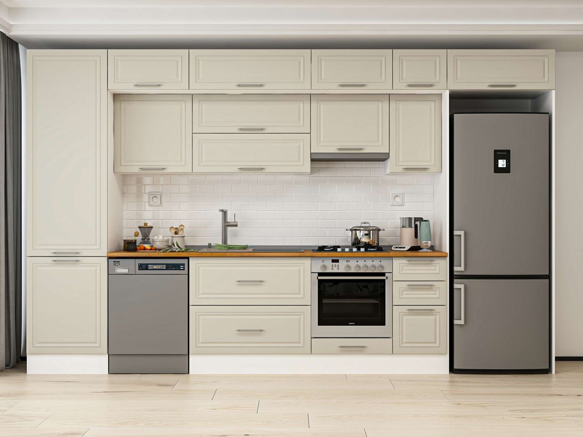 Alvinka 390X240 Cm Klasik Mebran Mutfak Dolabı Beyaz Beyaz Mbb-E90B60S40-1 Mebran | Kumtaşı - Mdf