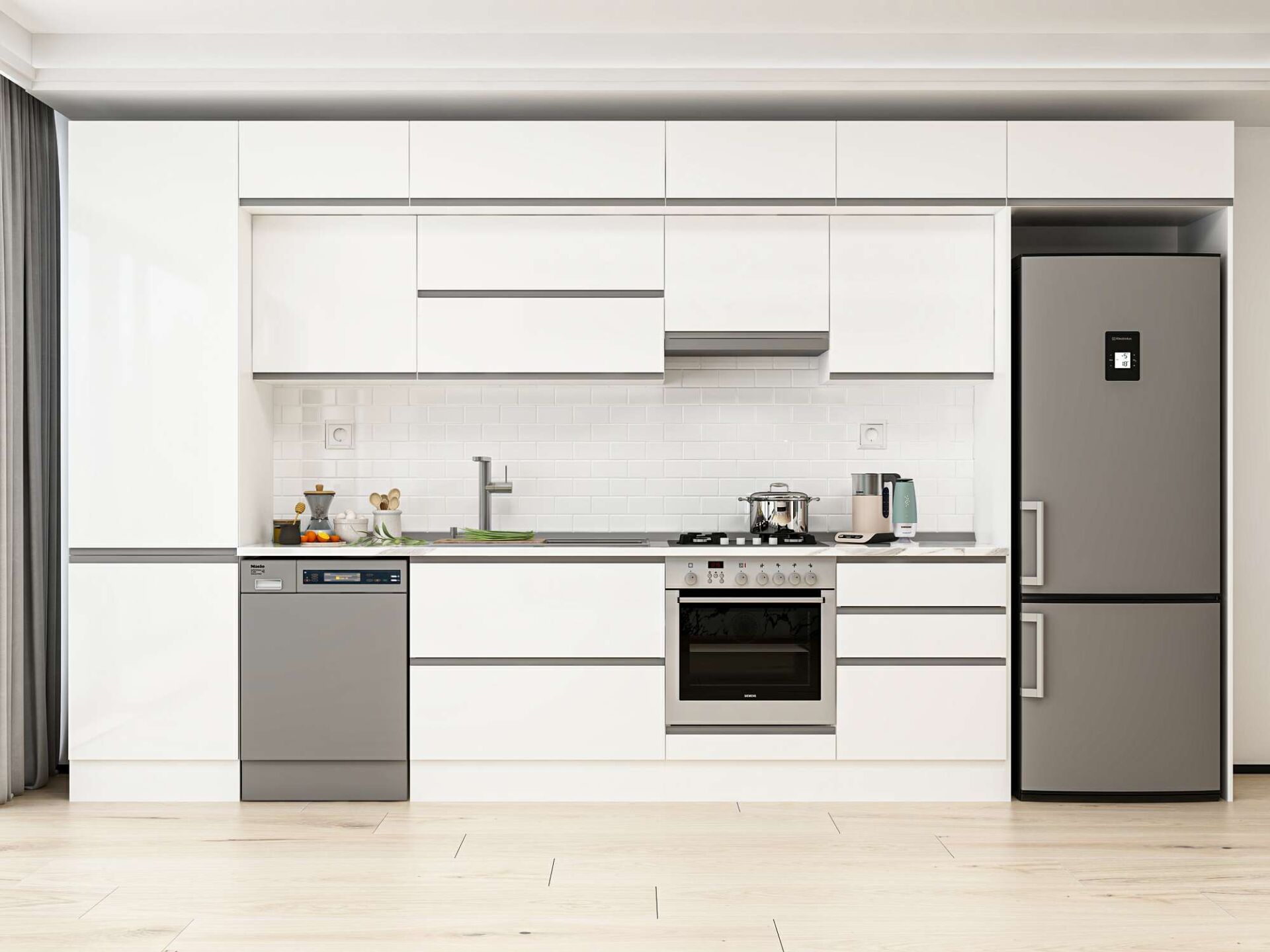 Alvinka 410X240 Cm High Gloss Mutfak Dolabı Mbb-E90B60S60-1 High Gloss | Beyaz - Mdf