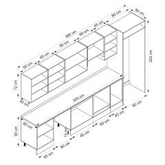 Alvinka 385X222 Cm Klasik Mebran Mutfak Dolabı Mb-E80S60S45-1 Mebran | Antrasit - Mdf