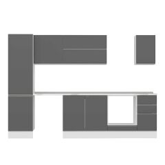 Alvinka 290X210 Cm High Gloss Mutfak Dolabı Mb-E80B50S40-2 High Gloss | Antrasit - Suntalam