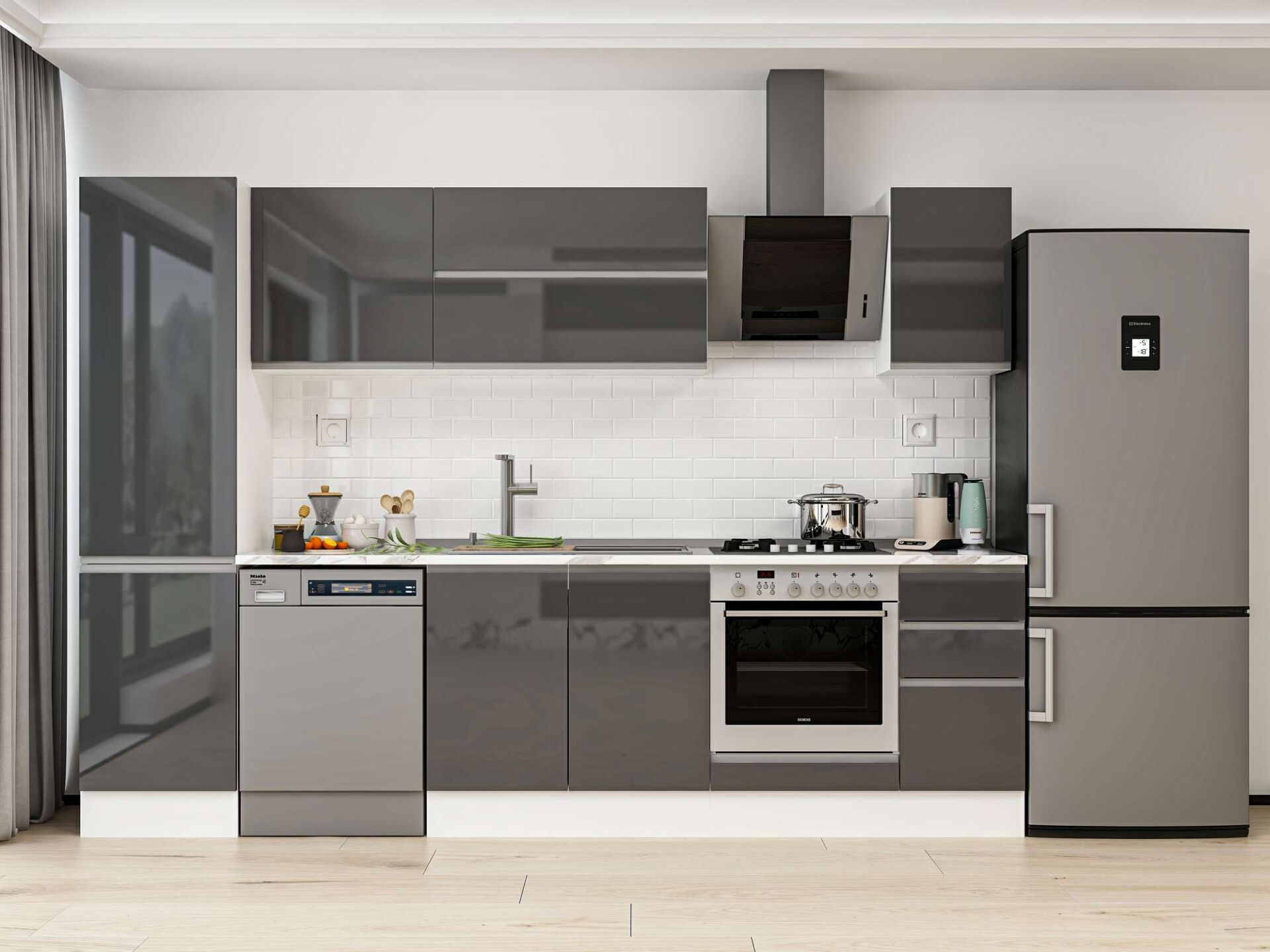 Alvinka 290X210 Cm High Gloss Mutfak Dolabı Mb-E80B50S40-2 High Gloss | Antrasit - Mdf