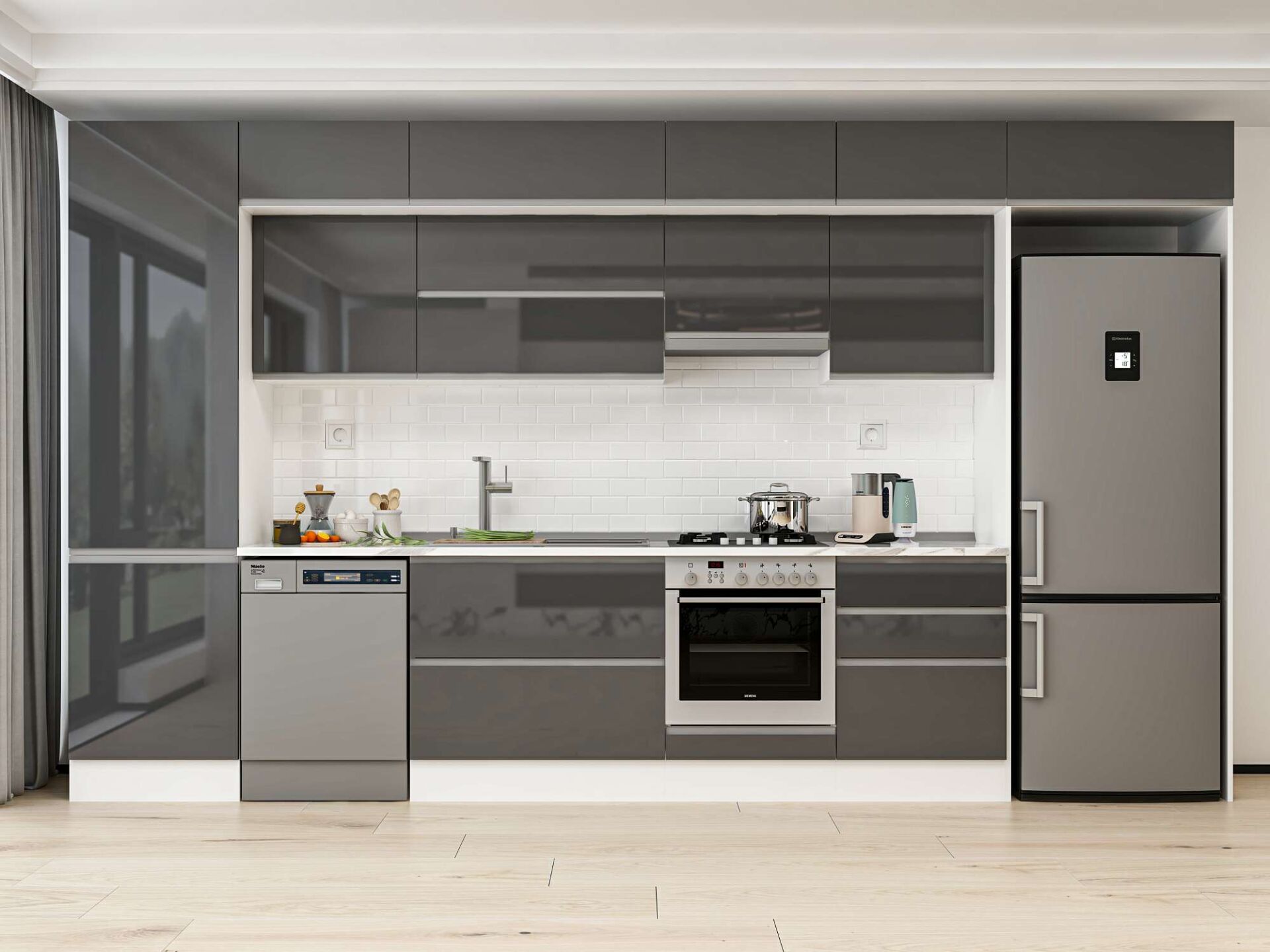 Alvinka 410X240 Cm High Gloss Mutfak Dolabı Mbb-E90B60S60-1 High Gloss | Antrasit - Mdf