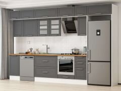 Alvinka 365X240 Cm Klasik Mebran Mutfak Dolabı Mb-E80S45S40-3 Mebran | Antrasit - Mdf