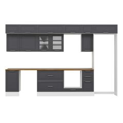 Alvinka 365X240 Cm Klasik Mebran Mutfak Dolabı Mb-E80S45S40-3 Mebran | Antrasit - Mdf