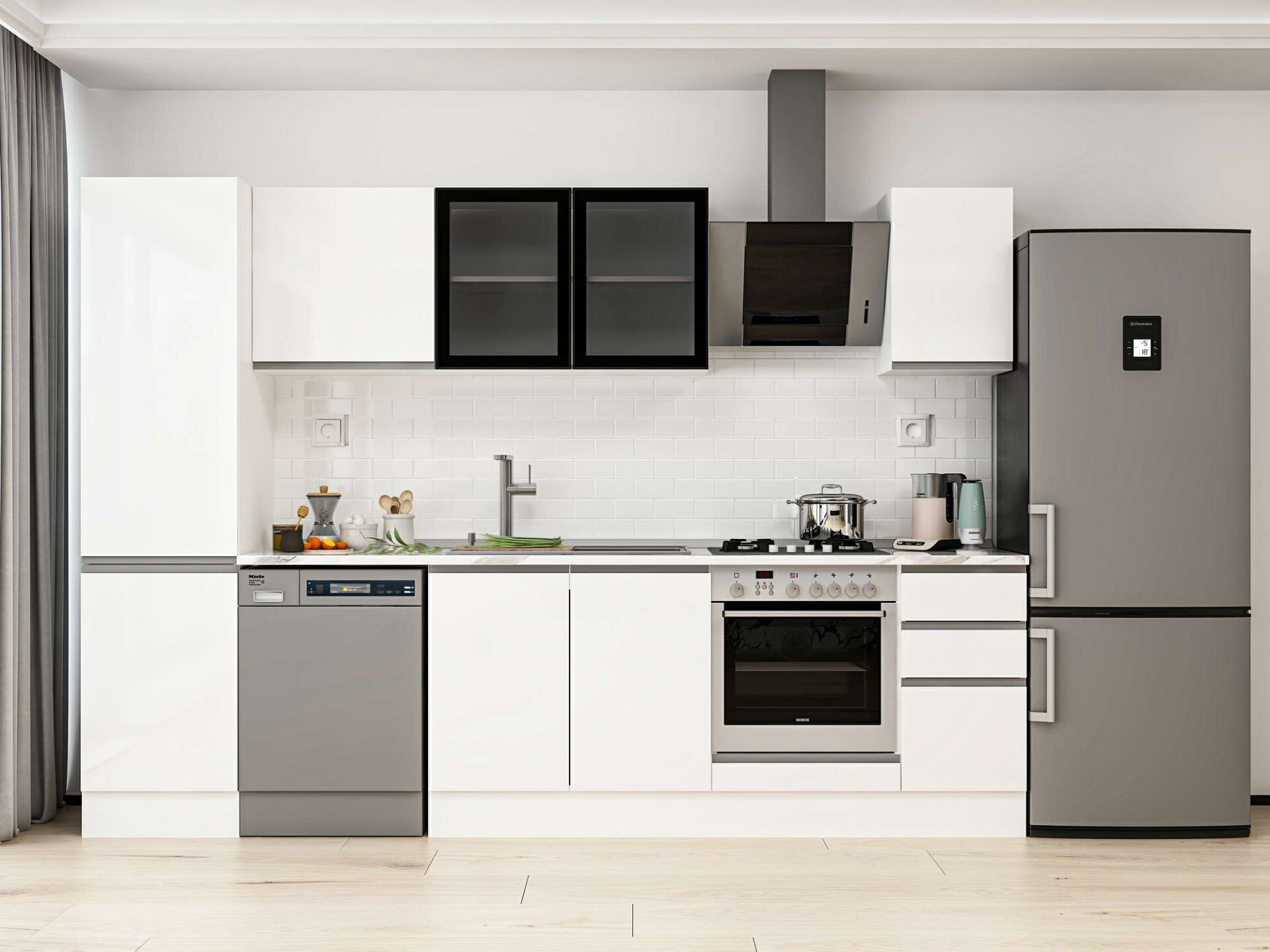 Alvinka 290X210 Cm High Gloss Mutfak Dolabı Mb-E80B50S40-3 High Gloss | Beyaz - Suntalam