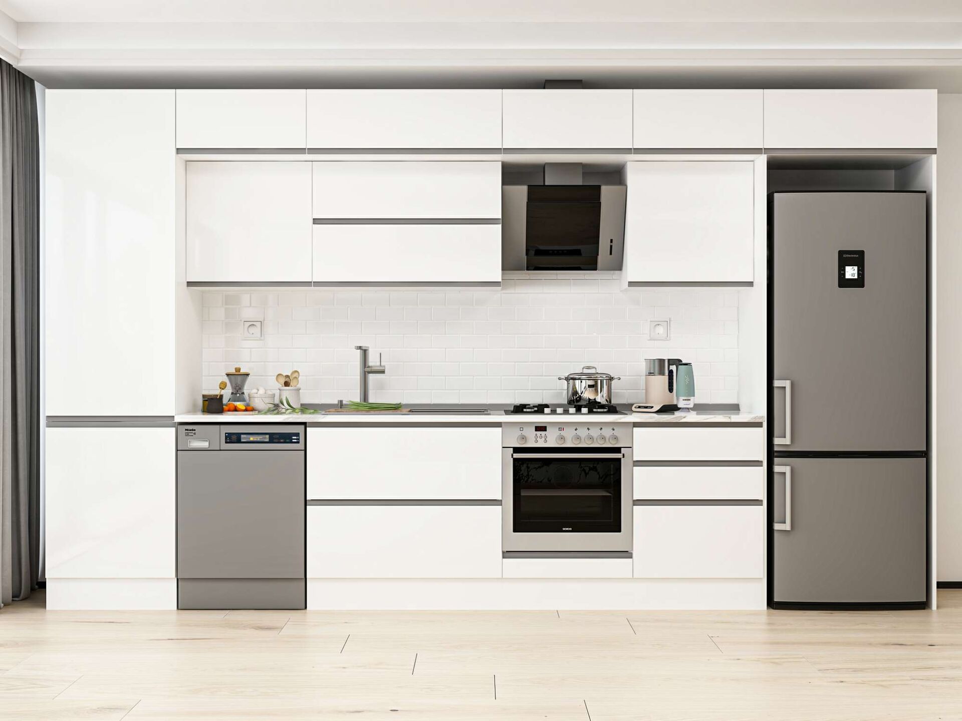 Alvinka 410X240 Cm High Gloss Mutfak Dolabı Mbb-E90B60S60-2 High Gloss | Beyaz - Suntalam