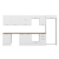 Alvinka 385X222 Cm Klasik Mebran Mutfak Dolabı Mb-E80S60S45-2 Mebran | Beyaz - Mdf