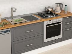 Alvinka 370X240 Cm Klasik Mebran Mutfak Dolabı Mb-E80S45S45-1 Mebran | Antrasit - Suntalam