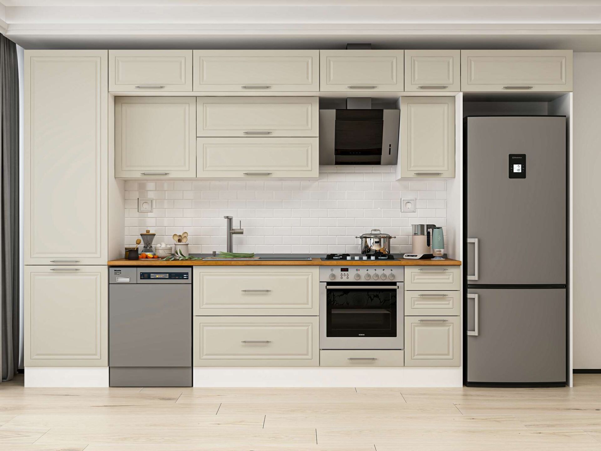 Alvinka 390X240 Cm Klasik Mebran Mutfak Dolabı Beyaz Beyaz Mbb-E90B60S40-2 Mebran | Kumtaşı - Mdf