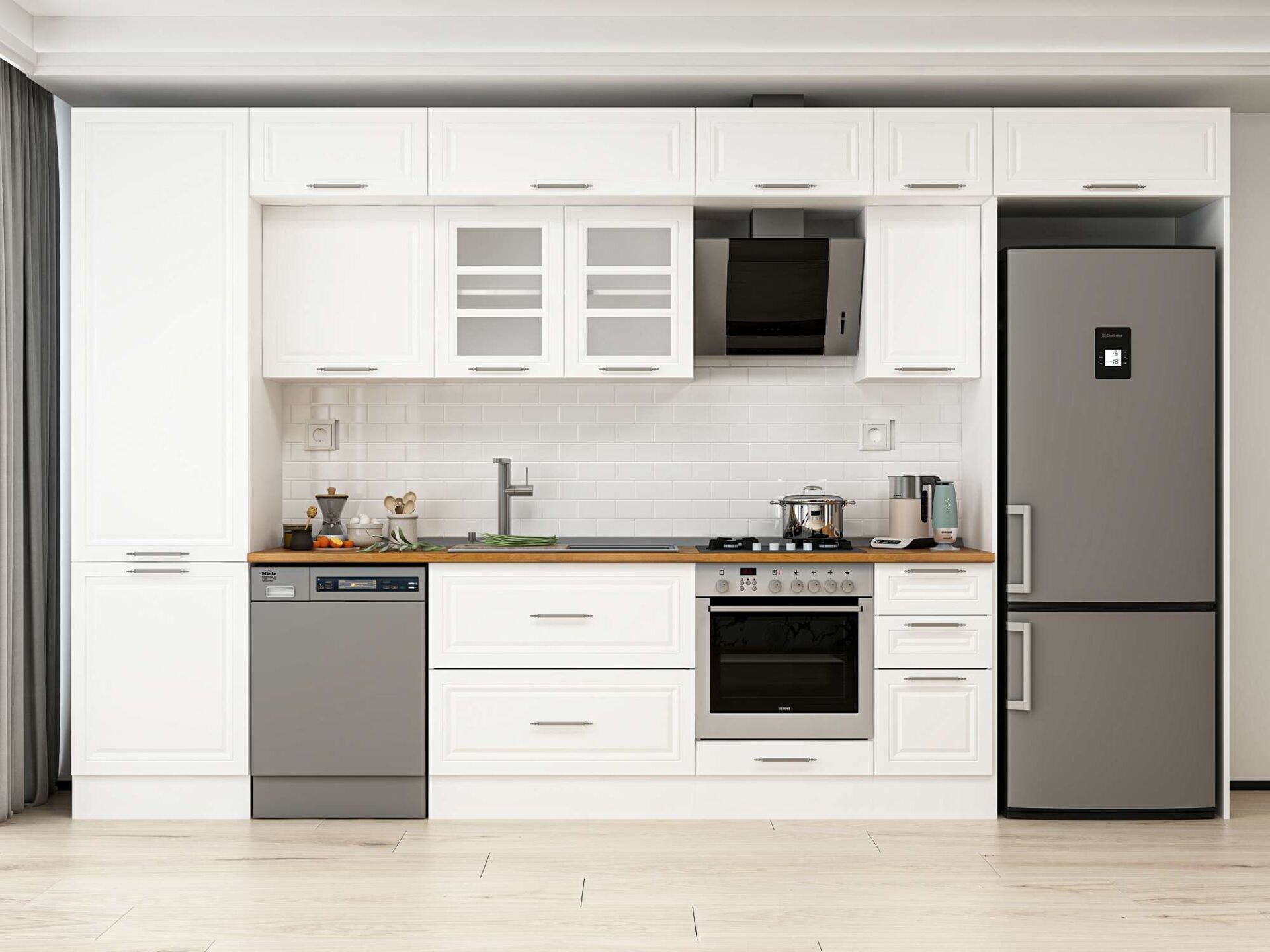 Alvinka 390X240 Cm Klasik Mebran Mutfak Dolabı Beyaz Beyaz Mbb-E90B60S40-3 Mebran | Beyaz - Suntalam