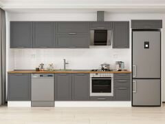 Alvinka 385X222 Cm Klasik Mebran Mutfak Dolabı Mb-E80S60S45-2 Mebran | Antrasit - Mdf