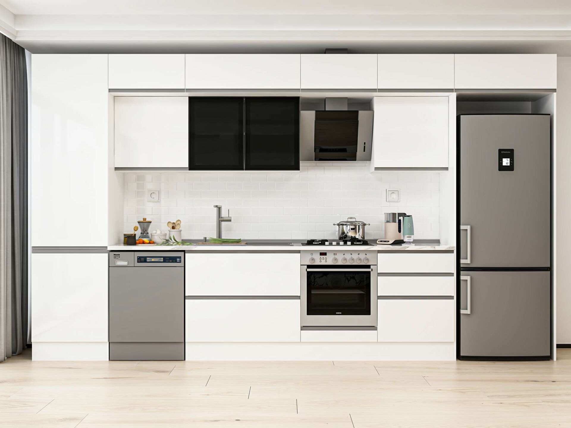 Alvinka 410X240 Cm High Gloss Mutfak Dolabı Mbb-E90B60S60-3 High Gloss | Beyaz - Suntalam