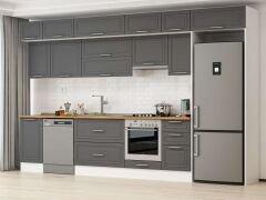 Alvinka 370X240 Cm Klasik Mebran Mutfak Dolabı Mb-E80S45S45-1 Mebran | Antrasit - Mdf