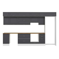 Alvinka 370X240 Cm Klasik Mebran Mutfak Dolabı Mb-E80S45S45-1 Mebran | Antrasit - Mdf