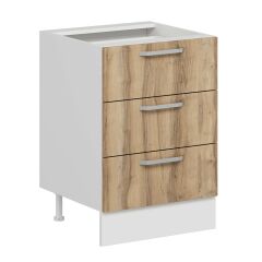 Alvinka Mutfak Modül Duz Alt 3Ç Nray 60Cm Dolap Beyaz Dore Mdf