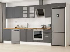 Alvinka 385X222 Cm Klasik Mebran Mutfak Dolabı Mb-E80S60S45-3 Mebran | Antrasit - Suntalam