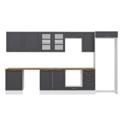 Alvinka 385X222 Cm Klasik Mebran Mutfak Dolabı Mb-E80S60S45-3 Mebran | Antrasit - Suntalam