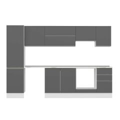 Alvinka 295X210 Cm High Gloss Mutfak Dolabı Mb-E80B50S45-1 High Gloss | Antrasit - Mdf