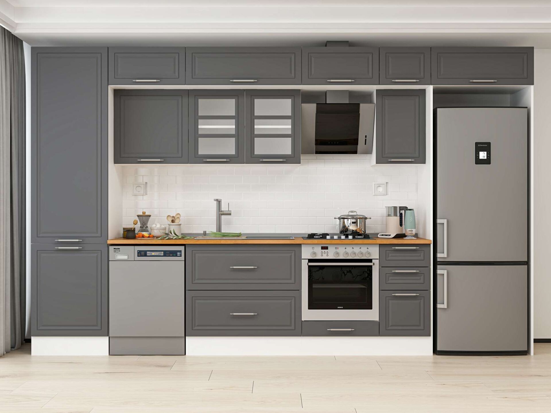 Alvinka 390X240 Cm Klasik Mebran Mutfak Dolabı Beyaz Beyaz Mbb-E90B60S40-3 Mebran | Antrasit - Mdf