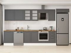 Alvinka 385X222 Cm Klasik Mebran Mutfak Dolabı Mb-E80S60S45-3 Mebran | Antrasit - Mdf