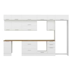 Alvinka 370X240 Cm Klasik Mebran Mutfak Dolabı Mb-E80S45S45-2 Mebran | Beyaz - Mdf