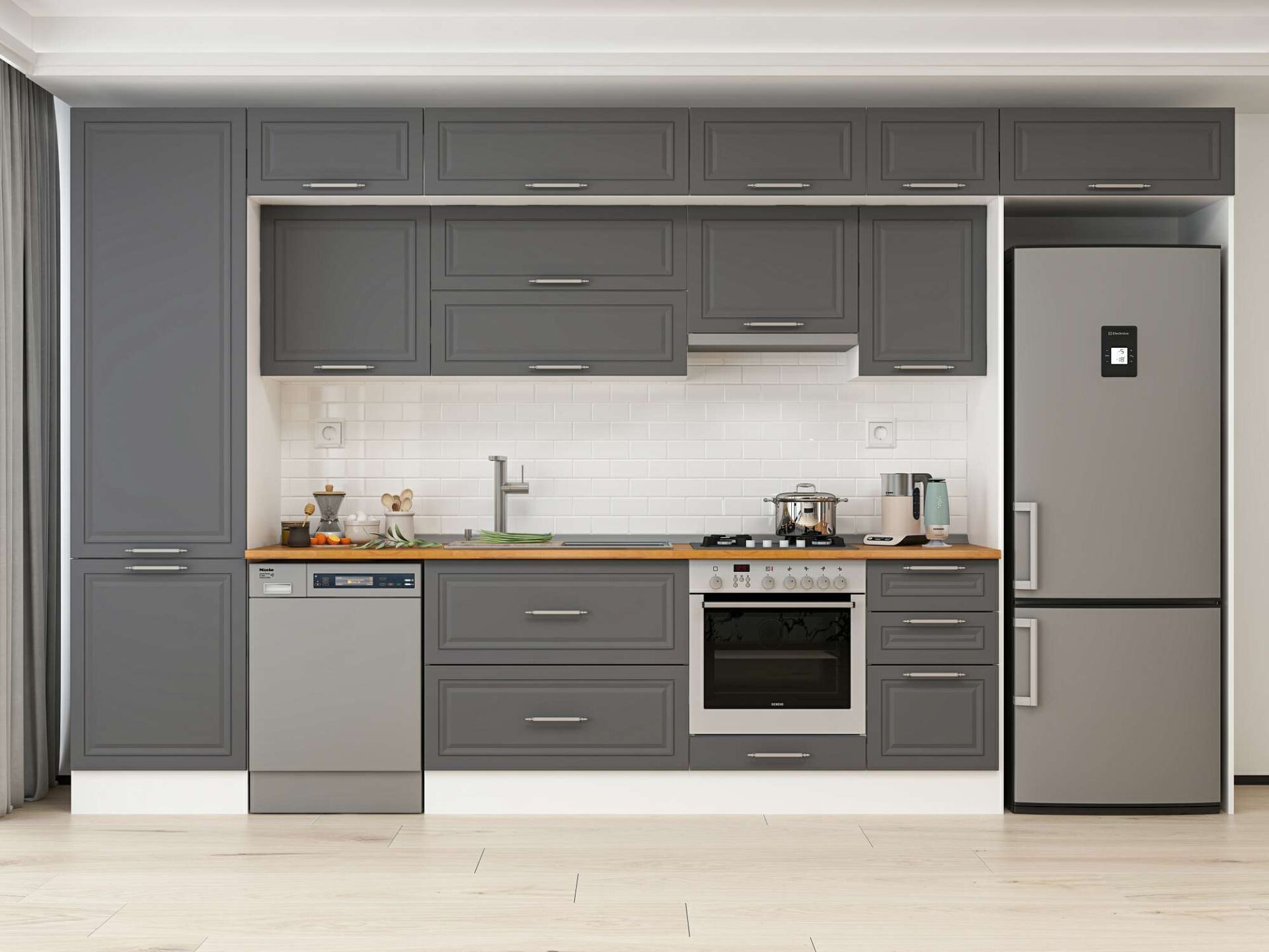 Alvinka 395X240 Cm Klasik Mebran Mutfak Dolabı Beyaz Beyaz Mbb-E90B60S45-1 Mebran | Antrasit - Suntalam