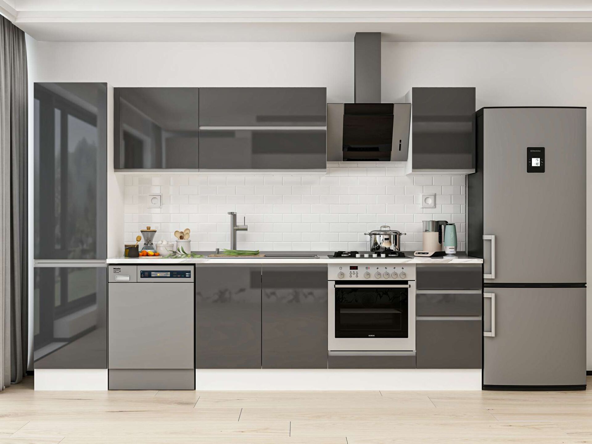 Alvinka 295X210 Cm High Gloss Mutfak Dolabı Mb-E80B50S45-2 High Gloss | Antrasit - Mdf