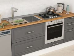 Alvinka 370X240 Cm Klasik Mebran Mutfak Dolabı Mb-E80S45S45-2 Mebran | Antrasit - Mdf