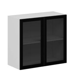 Alvinka Mutfak Modül Üst 2Dk1R 80-H72Cm Dolap Beyaz Alm Cam Mdf