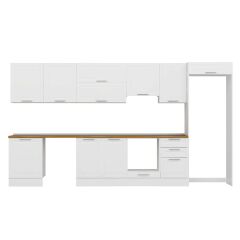 Alvinka 390X222 Cm Klasik Mebran Mutfak Dolabı Mb-E80S60S50-1 Mebran | Beyaz - Mdf