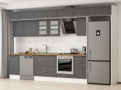 Alvinka 370X240 Cm Klasik Mebran Mutfak Dolabı Mb-E80S45S45-3 Mebran | Antrasit - Suntalam