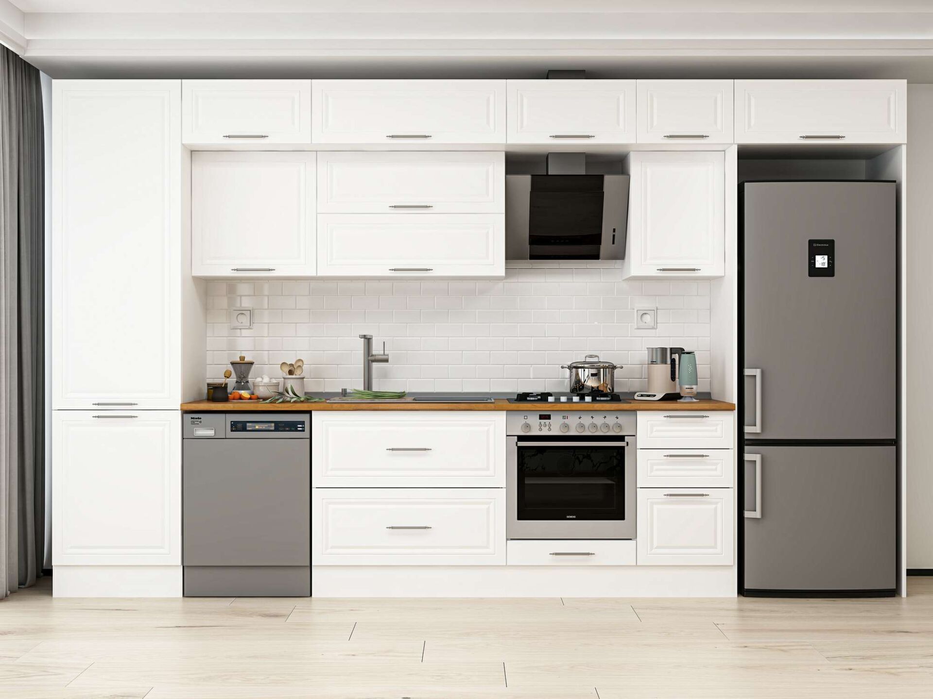 Alvinka 395X240 Cm Klasik Mebran Mutfak Dolabı Beyaz Beyaz Mbb-E90B60S45-2 Mebran | Beyaz - Suntalam