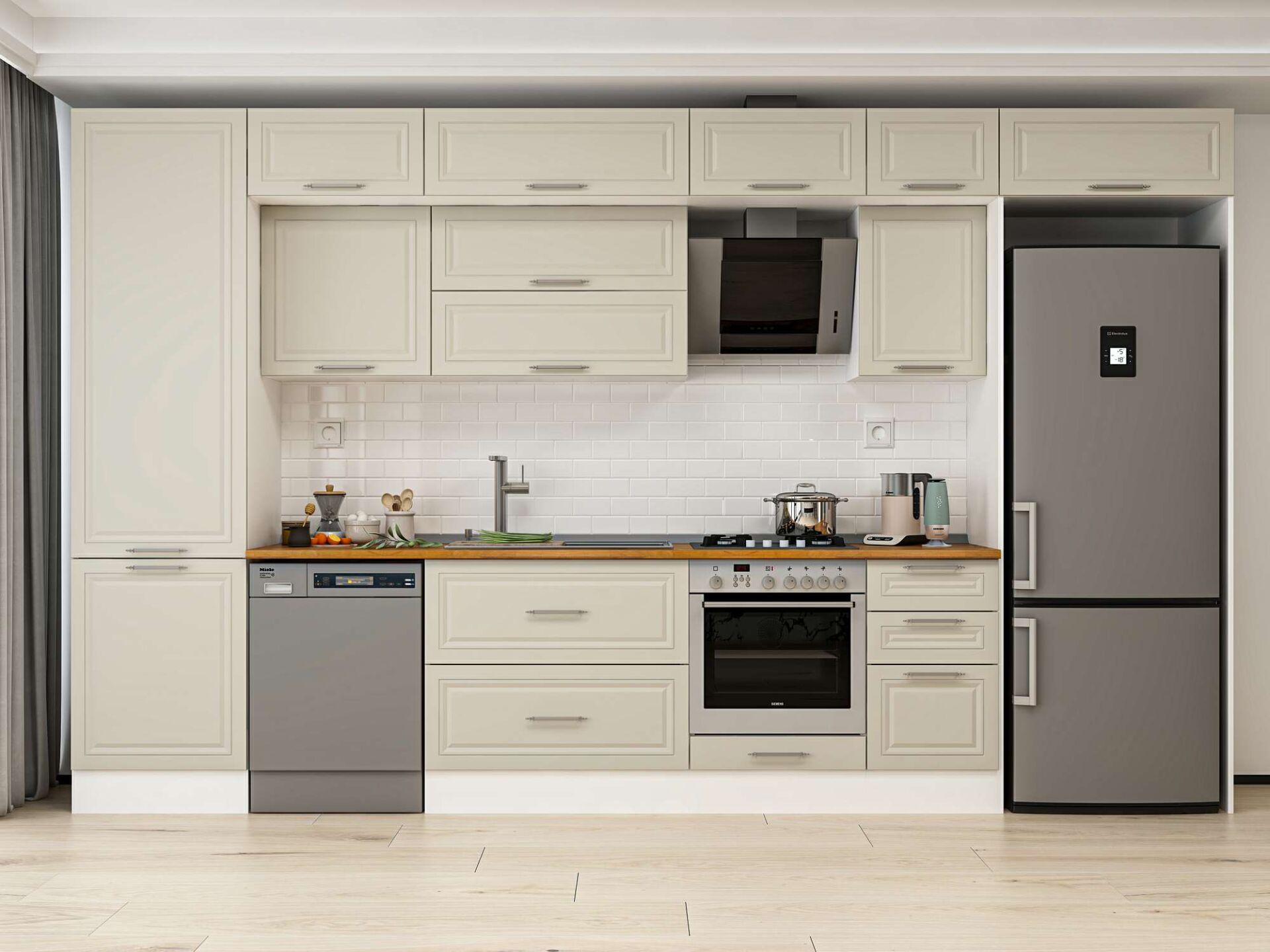 Alvinka 395X240 Cm Klasik Mebran Mutfak Dolabı Beyaz Beyaz Mbb-E90B60S45-2 Mebran | Kumtaşı - Suntalam