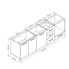 Minar 255 Cm Mutfak Dolabı Beyaz Antrasit 255-A3-Alt Modül