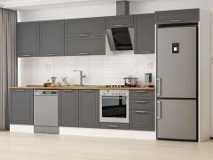 Alvinka 390X222 Cm Klasik Mebran Mutfak Dolabı Mb-E80S60S50-2 Mebran | Antrasit - Suntalam