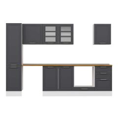 Alvinka 295X210 Cm Klasik Mebran Mutfak Dolabı Mb-E80B45S50-3 Mebran | Antrasit - Mdf