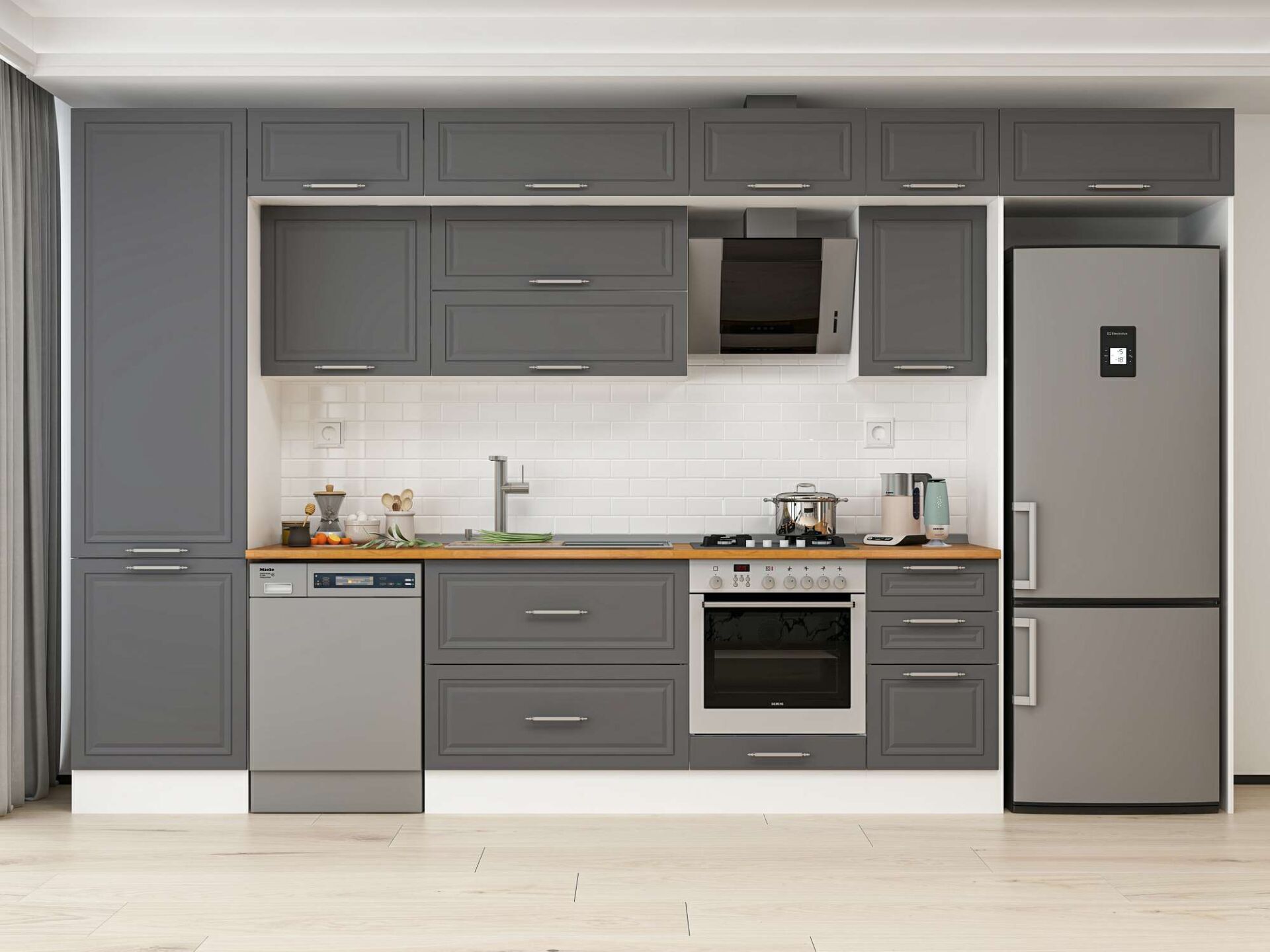 Alvinka 395X240 Cm Klasik Mebran Mutfak Dolabı Beyaz Beyaz Mbb-E90B60S45-2 Mebran | Antrasit - Mdf