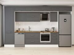 Alvinka 395X240 Cm Klasik Mebran Mutfak Dolabı Beyaz Beyaz Mbb-E90B60S45-2 Mebran | Antrasit - Mdf