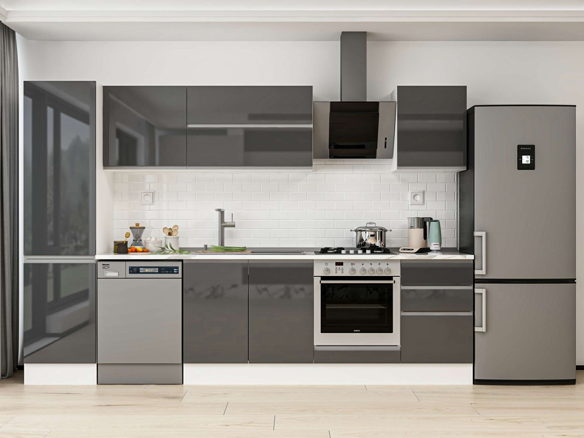 Alvinka 300X210 Cm High Gloss Mutfak Dolabı Mb-E80B50S50-2 High Gloss | Antrasit - Mdf