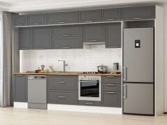 Alvinka 375X240 Cm Klasik Mebran Mutfak Dolabı Mb-E80S45S50-1 Mebran | Antrasit - Mdf