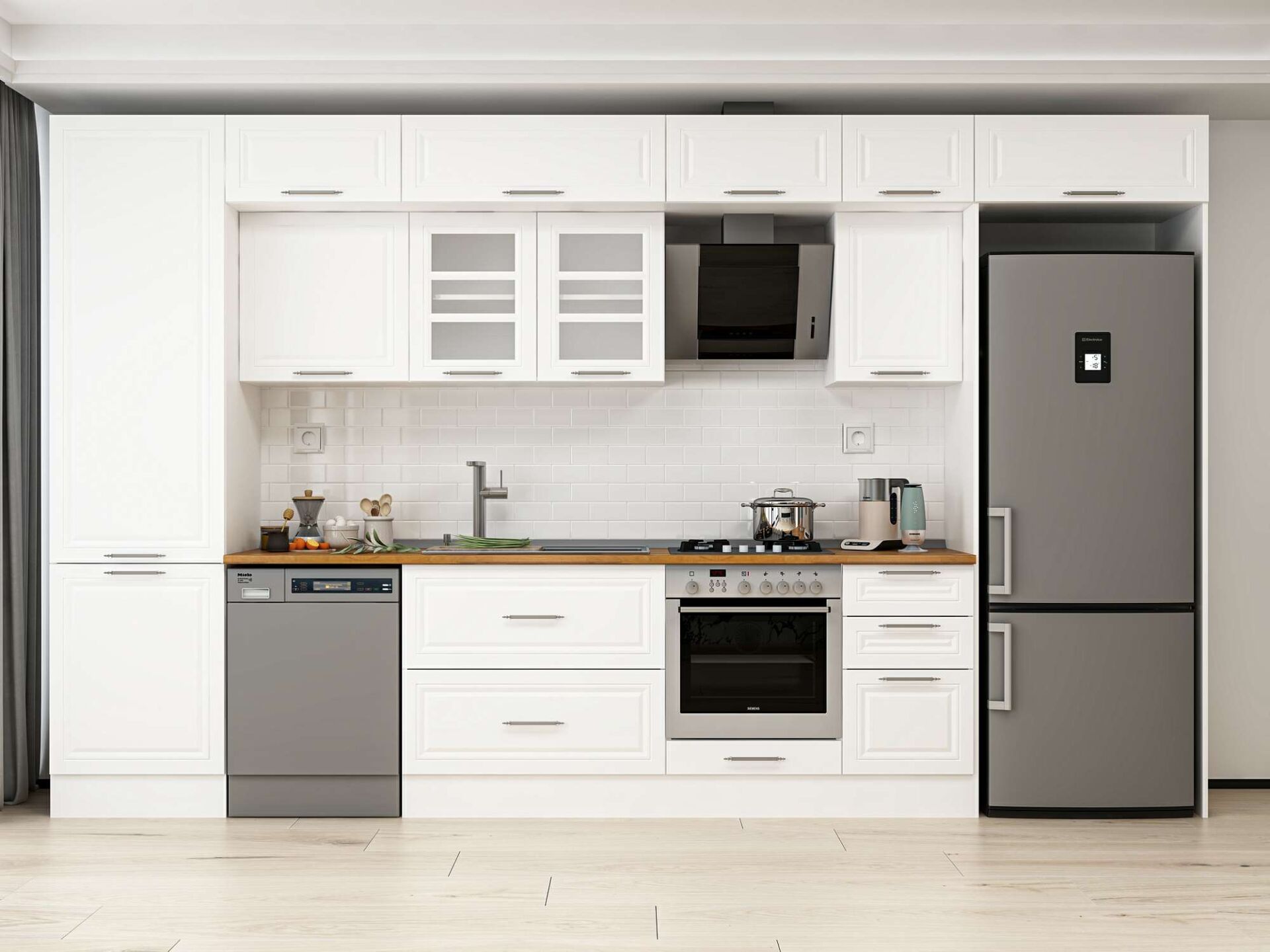 Alvinka 395X240 Cm Klasik Mebran Mutfak Dolabı Beyaz Beyaz Mbb-E90B60S45-3 Mebran | Beyaz - Mdf