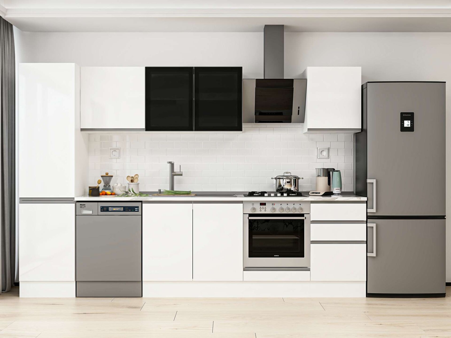 Alvinka 300X210 Cm High Gloss Mutfak Dolabı Mb-E80B50S50-3 High Gloss | Beyaz - Mdf