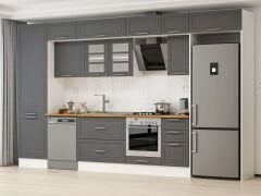 Alvinka 395X240 Cm Klasik Mebran Mutfak Dolabı Beyaz Beyaz Mbb-E90B60S45-3 Mebran | Antrasit - Mdf