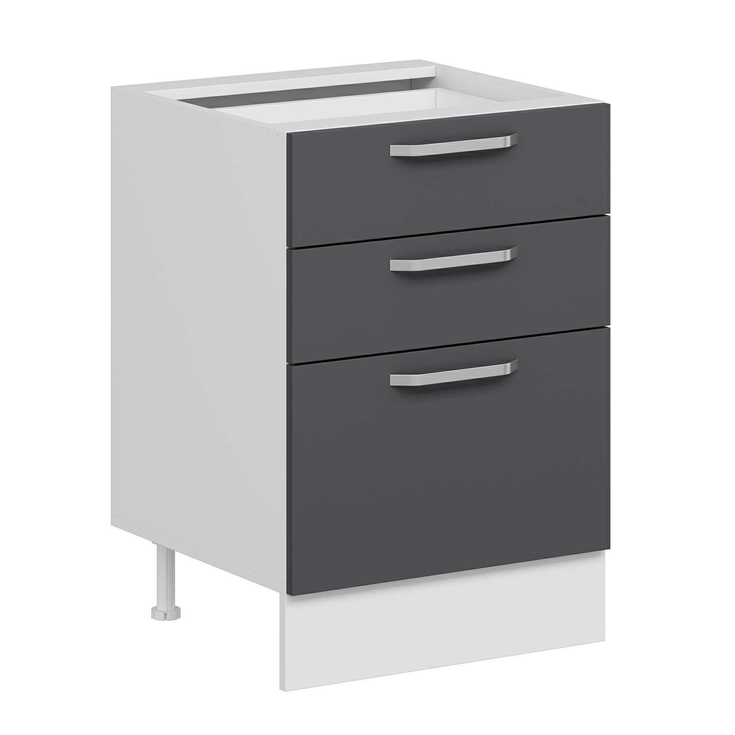 Alvinka Mutfak Modül Duz Alt 3Ç1B2K Nray 60Cm Dolap Beyaz Antrasit Mdf