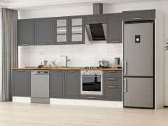 Alvinka 390X222 Cm Klasik Mebran Mutfak Dolabı Mb-E80S60S50-3 Mebran | Antrasit - Mdf