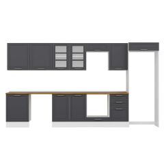 Alvinka 390X222 Cm Klasik Mebran Mutfak Dolabı Mb-E80S60S50-3 Mebran | Antrasit - Mdf