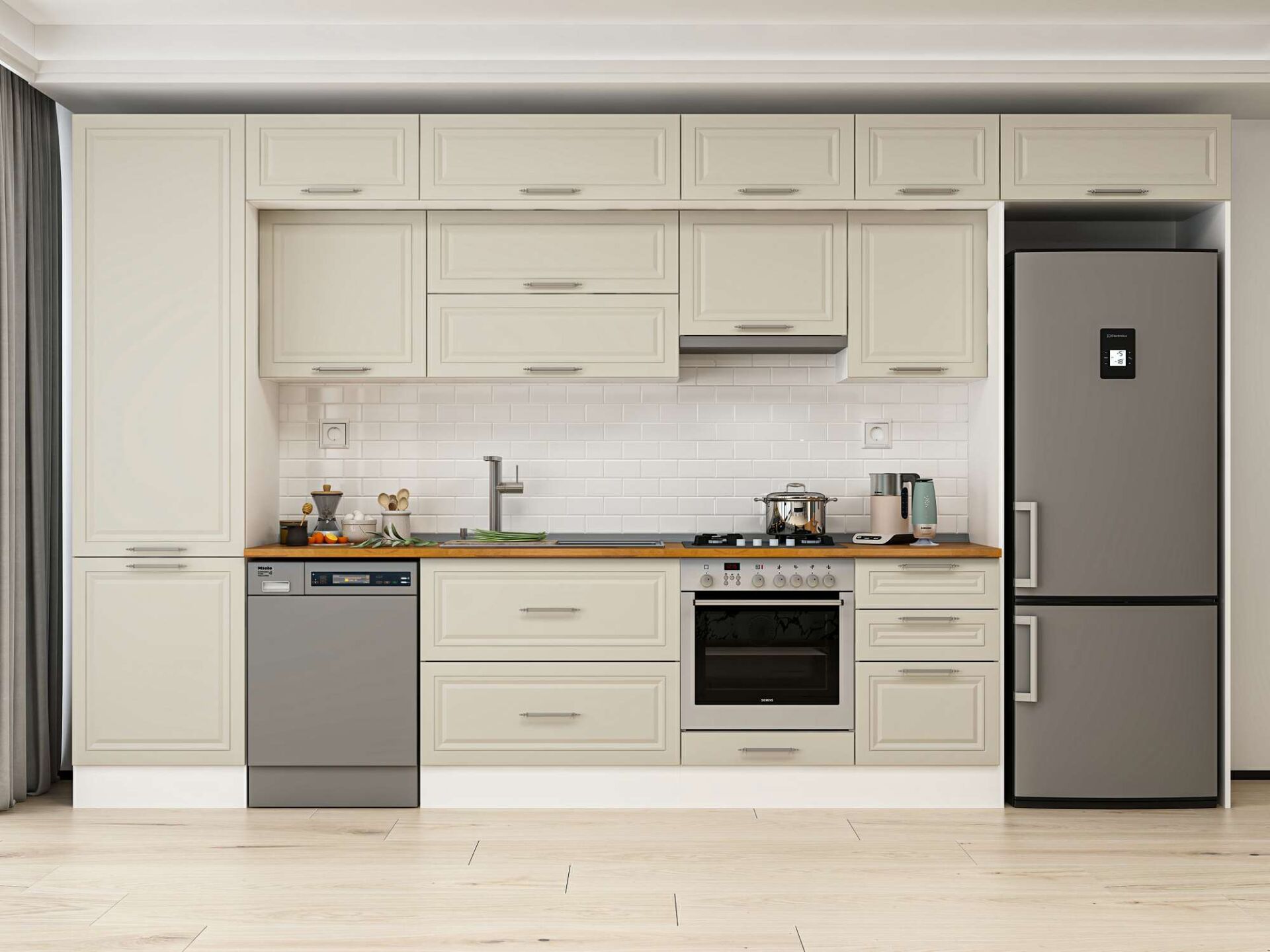 Alvinka 400X240 Cm Klasik Mebran Mutfak Dolabı Beyaz Beyaz Mbb-E90B60S50-1 Mebran | Kumtaşı - Suntalam