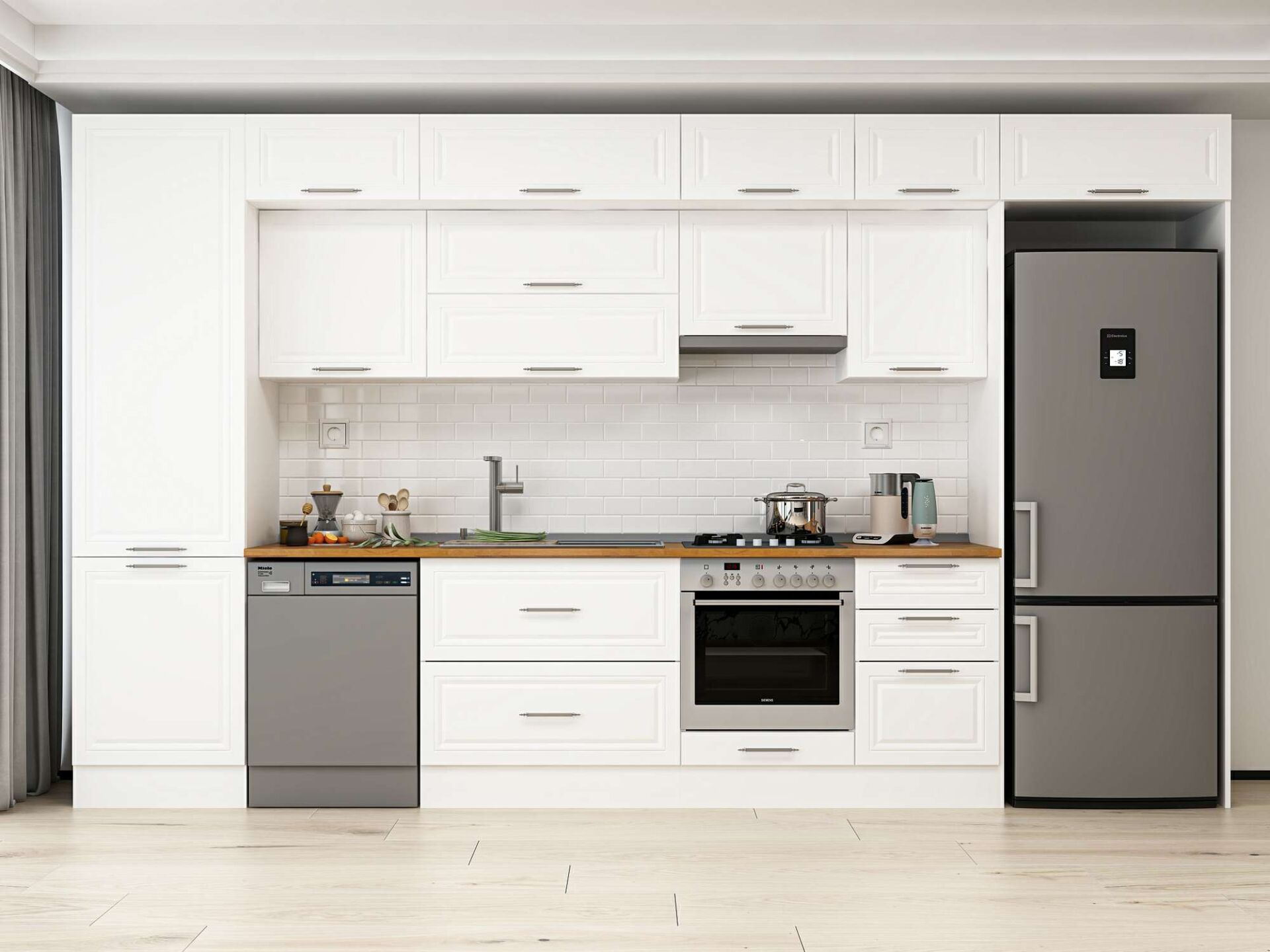 Alvinka 400X240 Cm Klasik Mebran Mutfak Dolabı Beyaz Beyaz Mbb-E90B60S50-1 Mebran | Beyaz - Mdf