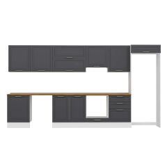 Alvinka 400X222 Cm Klasik Mebran Mutfak Dolabı Mb-E80S60S60-1 Mebran | Antrasit - Suntalam